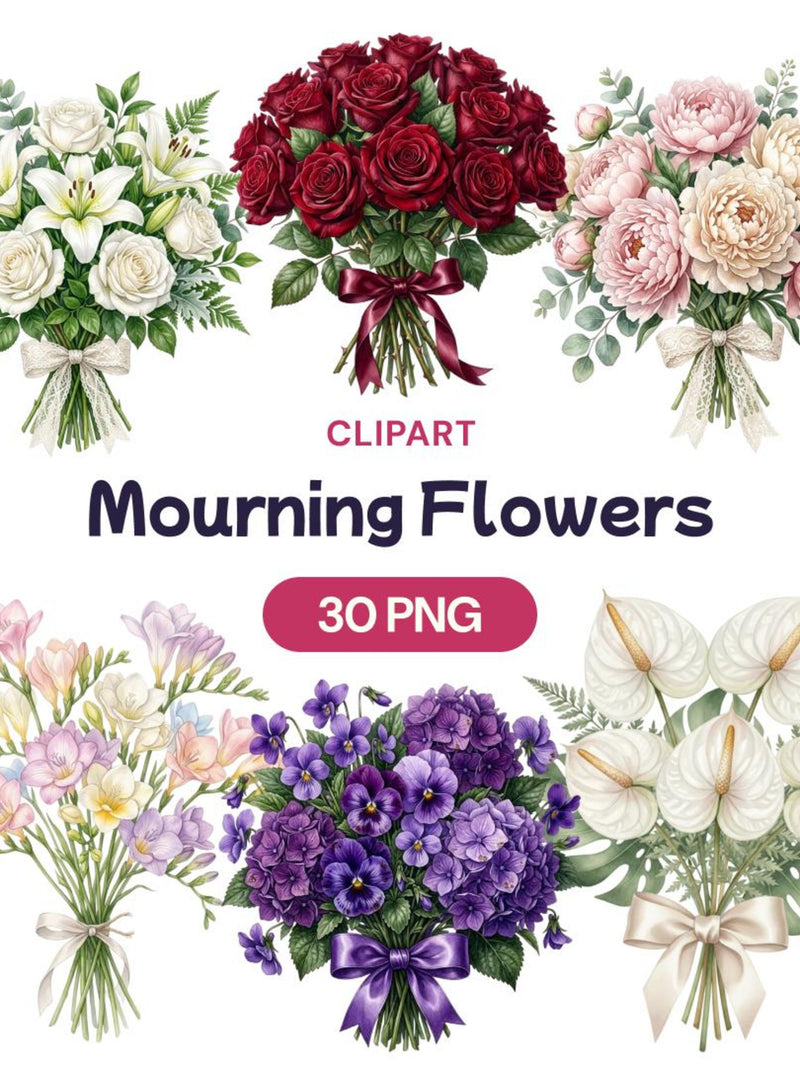 Mourning Flowers Clipart, Funeral Bouquet PNG, Sympathy Floral Graphic, Watercolor Rose Art, Condolence Decor sympathy flower