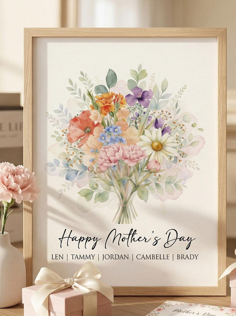 Personalized MotherÕs Day Gift for Mom, Custom Flower Bouquet Print, Birth Month Flowers Poster, Floral Wall Art, Grandma Gift birthday flower