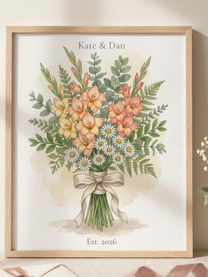 Couples Birth Flower Bouquet Print Personalized Birth Flower Wall Art Custom Couple Flower Bouquet Anniversary Gift Wedding Gift Engagement ANNIVERSARY