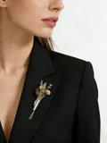 Silver-Toned Copper Floral Brooch, Interchangeable Flower Holder Lapel Pin ANNIVERSARY