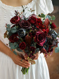 Burgundy Silk Wedding Bouquet, Floral Keepsake, Artificial flowers wedding flower