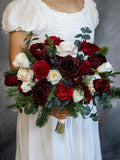 Winter Burgundy Bridal Bouquet, Winter Faux Flowers, Handmade Canada, Silk Wedding Flower Bouquet