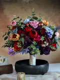 Burgundy Teal Ranunculus Silk Wedding Bouquet, Jewel Tone Artificial Bridal Flowers wedding flower