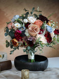 Burgundy & Blush Silk Flower Bouquet, Handmade Artificial Bridal Roses wedding flower