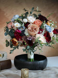Burgundy & Blush Silk Flower Bouquet, Handmade Artificial Bridal Roses Bouquet