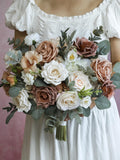 Toffee & Quicksand Artificial Wedding Bouquet, Neutral Silk Bridal Flowers Bouquet