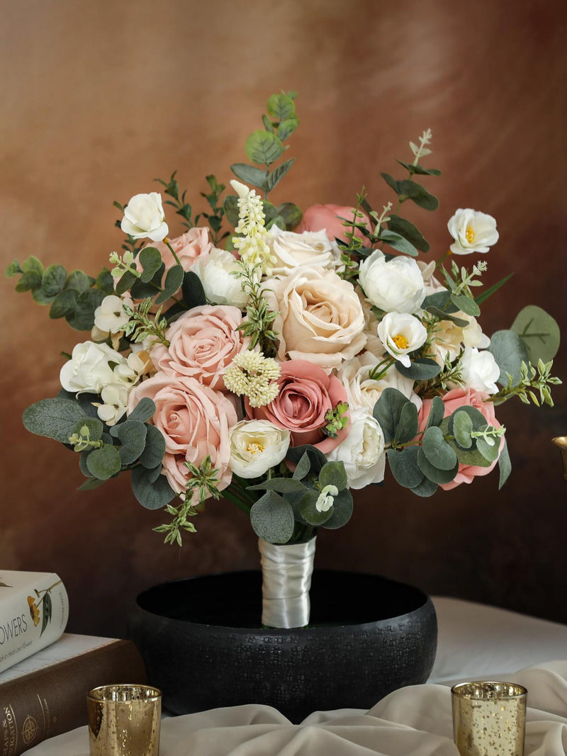 Dusty Pink Wedding Bouquet, Ivory Silk Flower Bridal Bouquet Bouquet