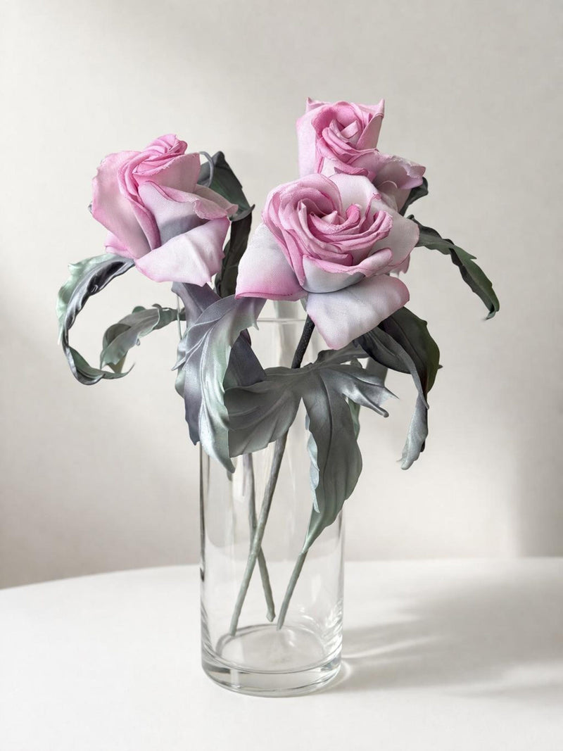 Handmade Silk Rose Ð Japanese Fabric Flower, Hand-Dyed Long Stem Decor silk flower