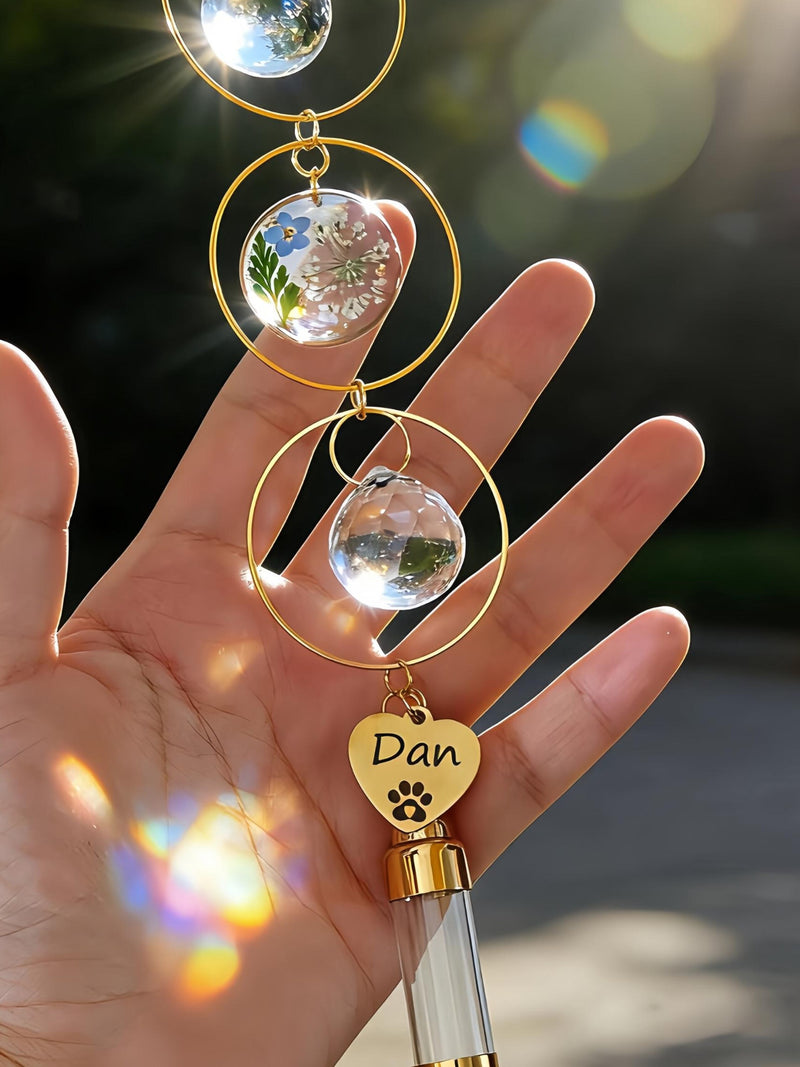 Personalized Pet Memorial Suncatcher, Custom Name Windchime, Ashes & Hair Keepsake, Forget-Me-Not Crystal Suncatcher, Pet Loss Sympathy Gift sympathy flower