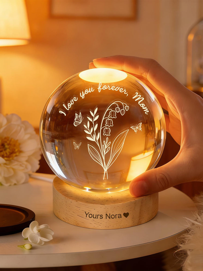 Custom Family Birth Flowers Lamp,MotherÕs Gifts for Grandma Mom Nana,Personalized Floral Crystal Ball Night Ligh with Your Name,Gift for Her birthday flower