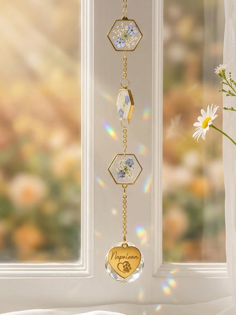 Custom Pet Photo Wind Chime, Forget Me Not Pressed Flowers, Dog Memorial Gift, Sympathy Gift sympathy flower