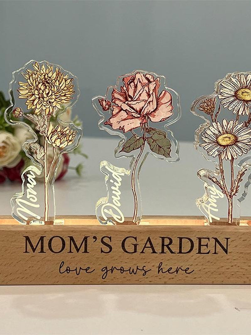 Custom Mom's Garden Love Grows Here Night Light, Personalized Birth Flower Acrylic LED Lamp, Mother's Day Gift for Mom, Grandma, Family Gift birthday flower