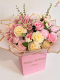 Personalised Flowers for Her Gift Box, Pink Rose Lily Bouquet, Artificial Flower Arrangement, Mother Birthday Gift Anniversary Flower Box FLOWER DELIVERY