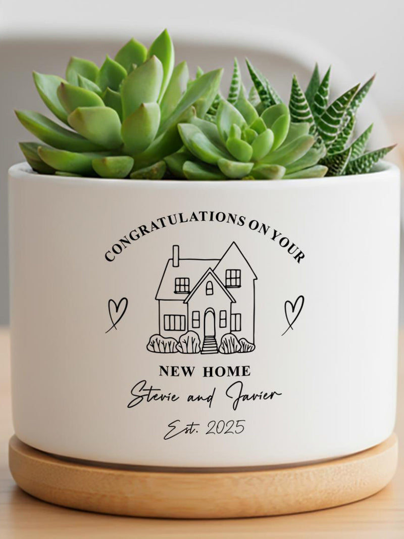 Personalized New Home Succulent Pot, Custom Housewarming Planter, Realtor Closing Gift, New Home Plant Pot for Couple house warming flower
