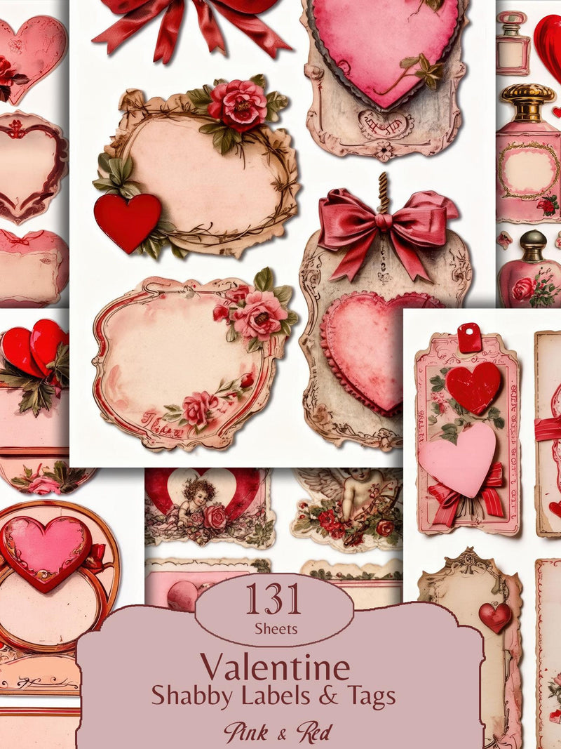Antique Victorian Valentine Labels, Shabby Chic Romantic Fussy Cuts, Printable Love Junk Journal Ephemera (Digital Download) Love Romance Flower