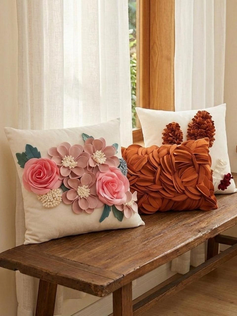 3D Floral Pillow Covers, Handmade Flower Cushion, Pink Rose Decorative Throw Pillow, Cozy Romantic Home Decor, House Warming Gift house warming flower