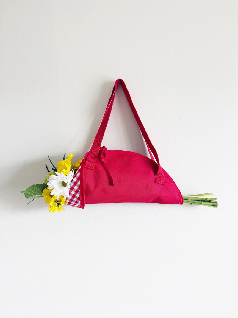 Flower Tote Bouquet Carrier Gingham Red Collection, Flatlay Folio or Crossbody Satchel, Florist Supplies, Reusable Gift Bag, Handmade FLOWER DELIVERY