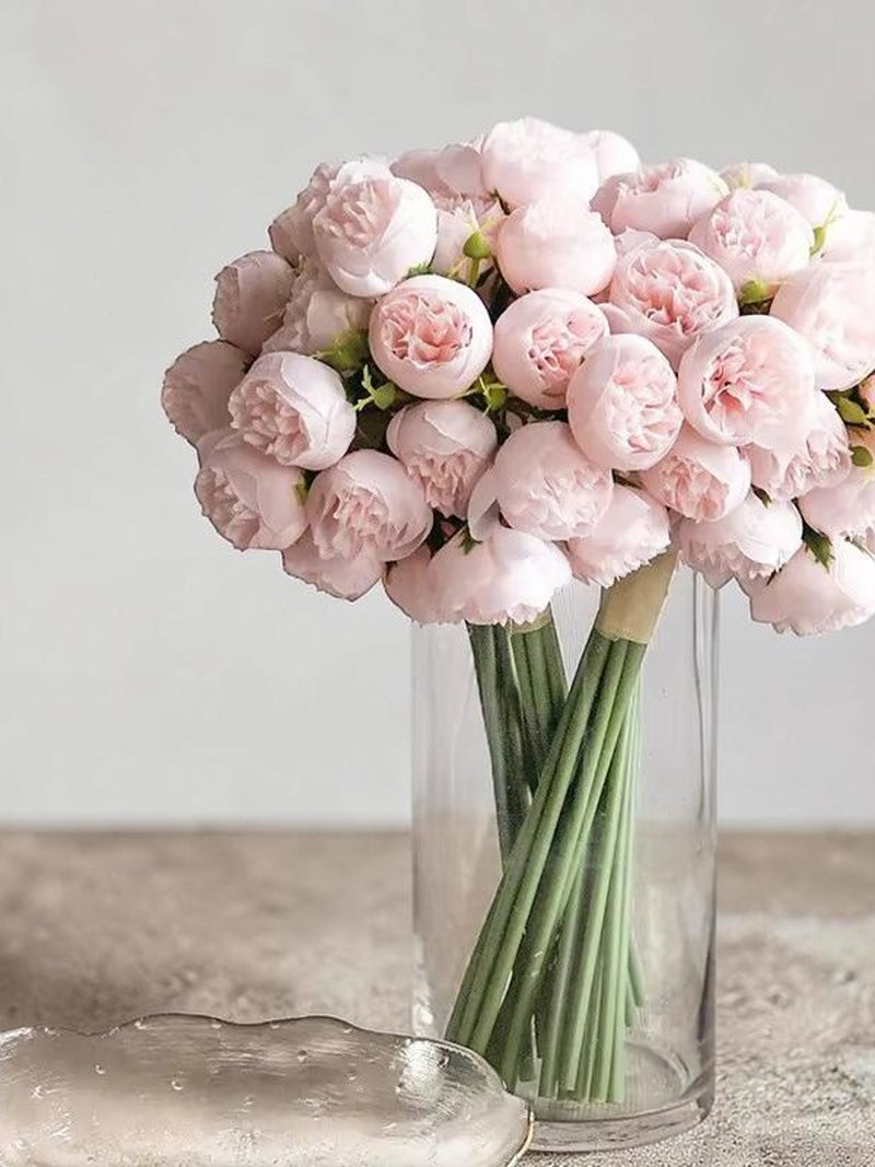 Rose Pink Peony Artificial Flowers Bouquet Ð 27 Heads Silk Roses, Fake Flower Arrangement for Vase, Home Wedding Table Decor silk flower
