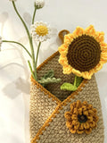 Handmade Crochet Wall Hanging Holder Flower Storage Pocket Sunflower Daisy Decor Home Nursery House Warming Decor Phone Airpod Pouch Bag house warming flower