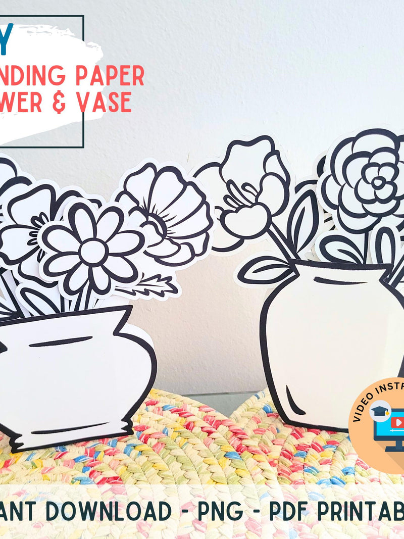 Spring 3D Paper Flower Vase Printable | DIY Standing Bouquet Craft | MotherÕs Day Gift | Classroom Spring Craft | Instant Download-PDF & PNG birthday flower