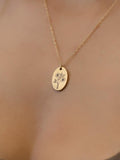 Waterproof Stamped Birthflower Oval Pendant Necklace á Wild Flowers Memorial á Gold Flower Jewelry á Gift for Mom á Birthflower Gift birthday flower