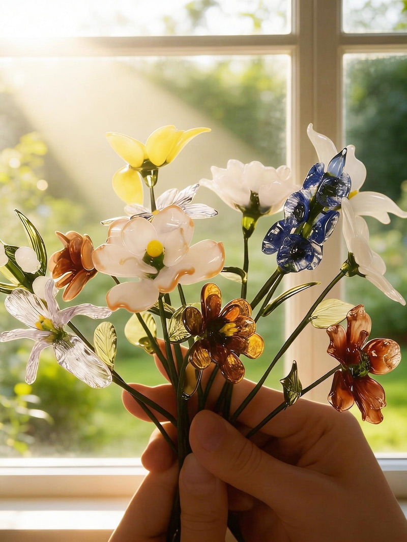 Handmade Glass Birth Month Flower Bouquet, Personalized Birth Flower Gifts, Hand Blown Floral Figurines, Gift for Mom Grandma, Home Decor birthday flower