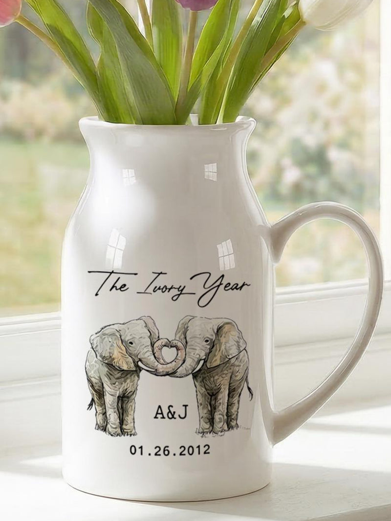Ivory Anniversary Flower Vase,14th Wedding Anniversary Gift,14 Years Wedding Gift,Elephants Vase,14th Married Gift for Couple,The Ivory Year ANNIVERSARY