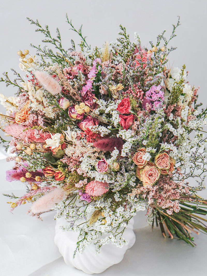 Boho Rose Crystal Grass forget-me-not dried flower bouquet, Wedding bridal bouquet, handmade custom bouquet, gift for her wedding flower