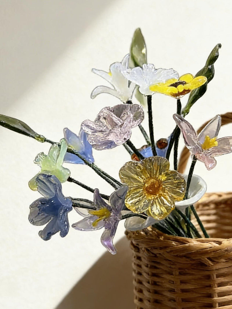 Personalized blown glass flowers_Eternal Bloom Gift Set_Mothers day gift_Stained glass flower_Handmade Glass Birth Month Flower Bouquet birthday flower