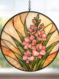 Gladiolus Stained Glass Suncatcher, Pink Flower Window Hanging, August Birth Flower Gift, Floral Art, Sympathy Gift for Friend, Garden Decor sympathy flower