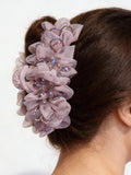 Spring Purple Floral Hair Clip, Organza Flower Hair Claw with Crystal Beads, Bridal Hair Accessory, Wedding Hair Clip, Anniversary Gift ANNIVERSARY