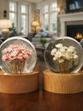 Personalized Daisy Glass Dome Decor, Custom Engraved Floral Keepsake, Wooden Base Ornament sympathy flower