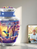 Personalized Hummingbird Urn for Human Ashes - Blue Memorial Urn - Cremation Urn for Ashes - Bird Lover Sympathy Gift - Flower Funeral Urn sympathy flower