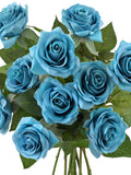 Dusty Blue Artificial Rose Bouquet: Faux Silk Flower Stems silk flower
