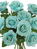 Mint Blue Artificial Rose Bouquet: Faux Silk Flower Stems silk flower
