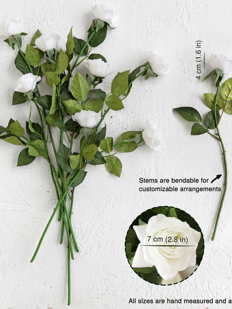 White Artificial Rose Bouquet: Faux Silk Flower Stems silk flower