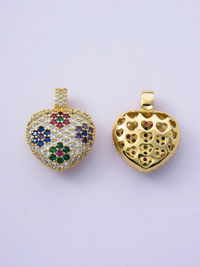 18K Gold Filled Romance Flower Shaped Full CZ Love Heart Charms,Cute Heart Pendant Bracelet Necklace Earrings,For DIY Jewelry Making Supply Love Romance Flower