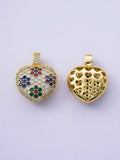 18K Gold Filled Romance Flower Shaped Full CZ Love Heart Charms,Cute Heart Pendant Bracelet Necklace Earrings,For DIY Jewelry Making Supply Love Romance Flower