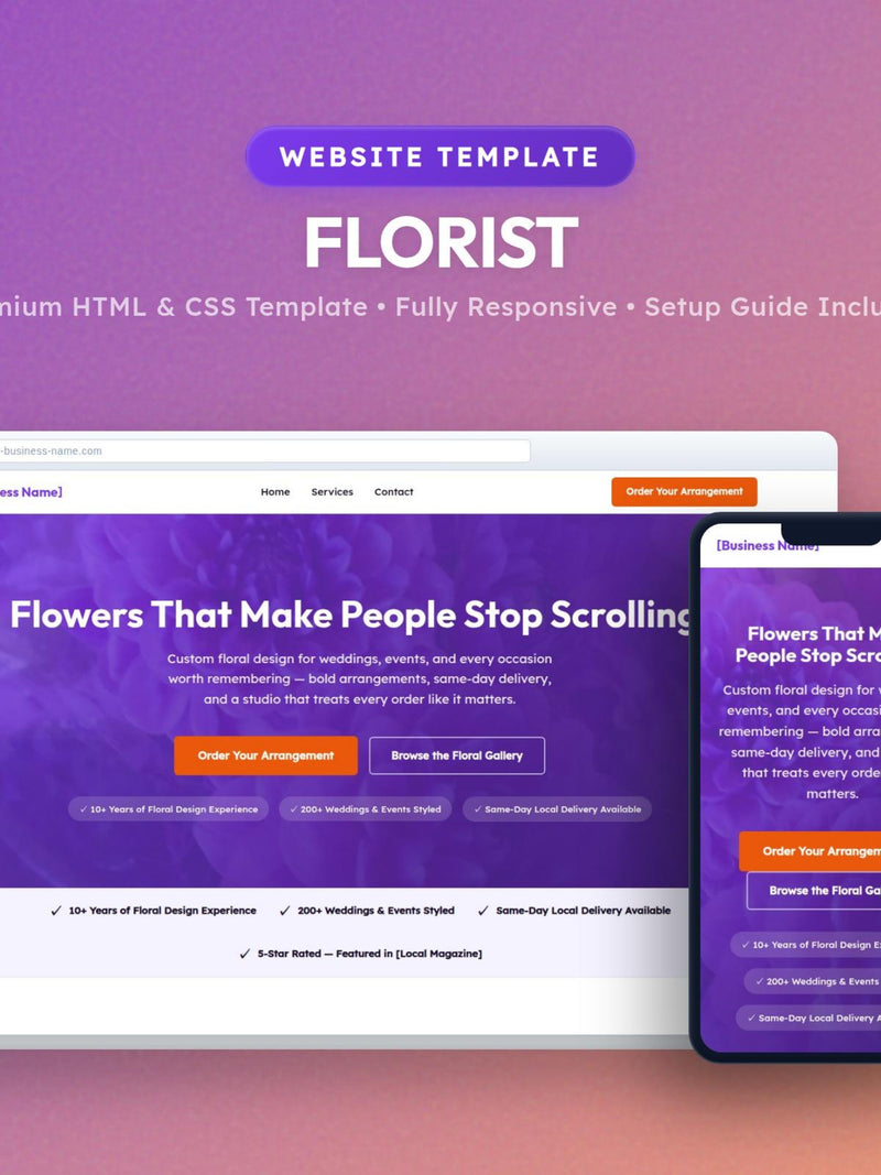 Florist Website Template | Floral Design Business Website | Editable HTML CSS | No Monthly Fees | Digital Download FLOWER DELIVERY