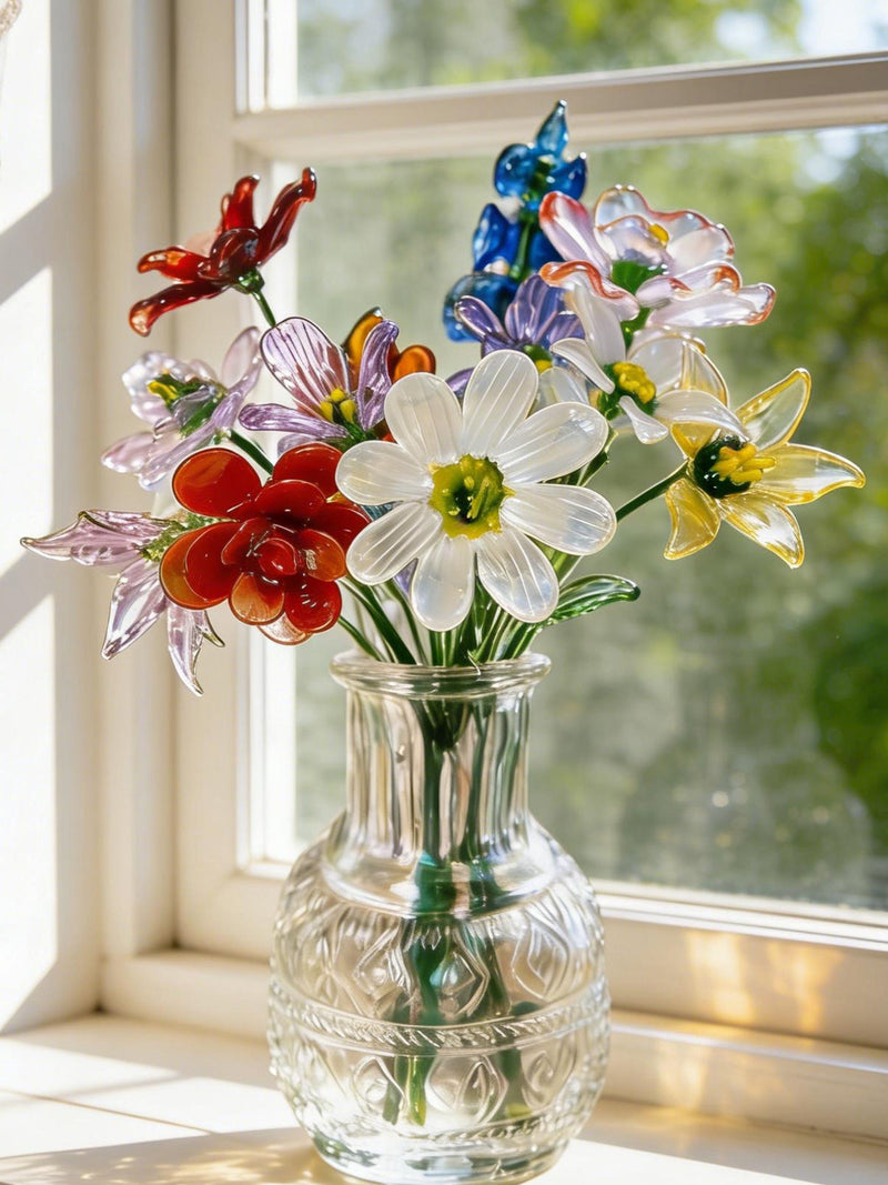 Personalized Glass Birth Flower, Hand Blown Birth Flower Bouquet, Spring Flower, Birthday Gift for Mom, Mother's Day Gift, Home Decor Bouquet