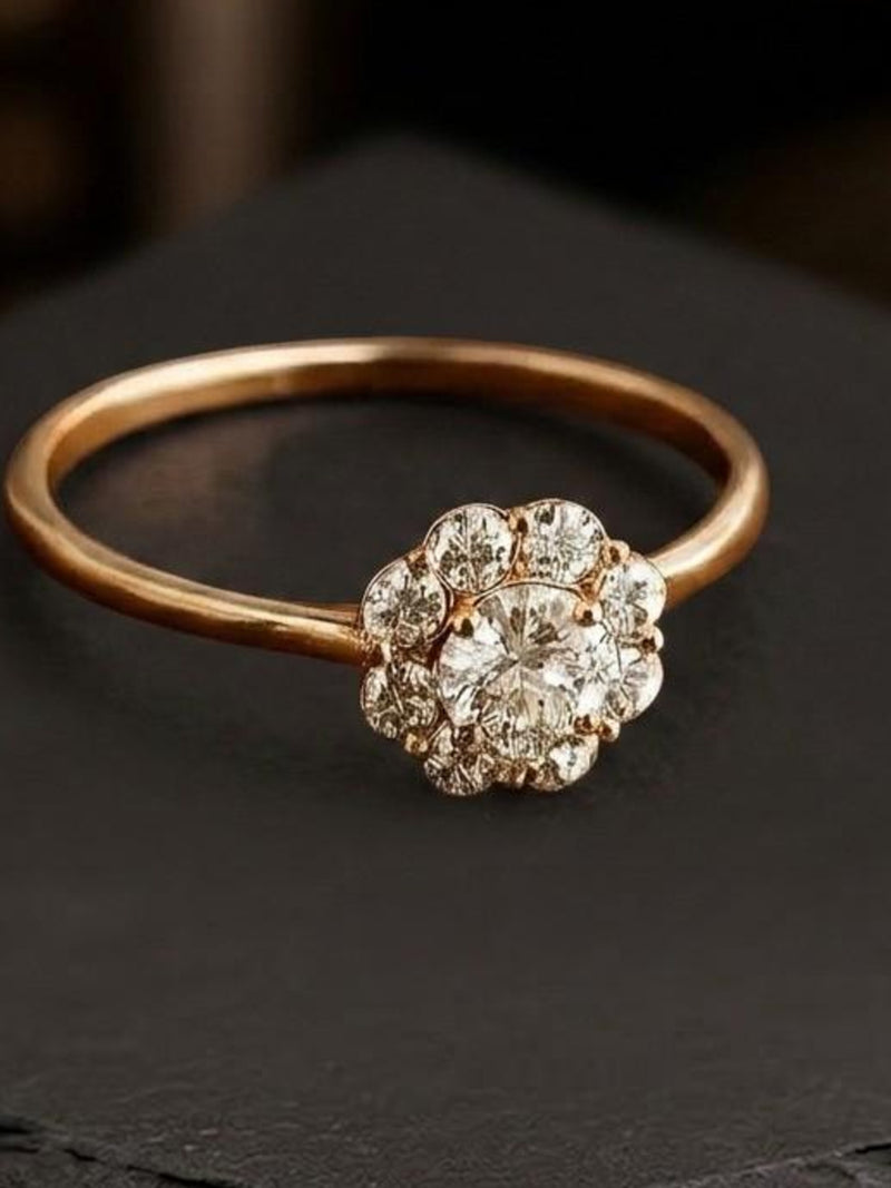 Round Cut Moissanite Wedding Ring, Floral Inspire Engagement Ring, Diamond Cluster Halo Ring, 14K Solid Gold Bridal Flower Proposal Rin ANNIVERSARY