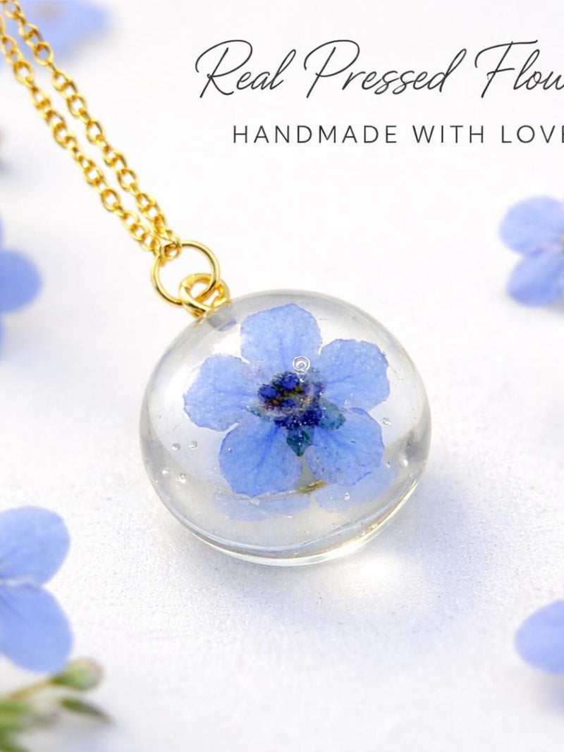 Forget Me Not Flower Necklace, Real Pressed Flower Pendant, Resin Botanical Jewellery, Memorial Gift for Her sympathy flower