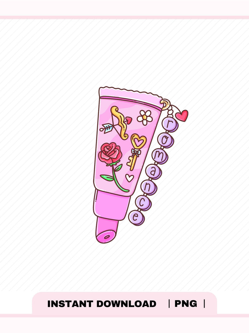 Romance Book Lipgloss PNG, Cute Trendy Aesthetic Romance Book Lover Romantasy Bookish Png design for Stickers, Bookmarks, Commercial use Love Romance Flower