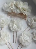 Ivory Organza Flower Hair Comb & Pins Matching Set, Floral Bridal Hair Accessory wedding flower