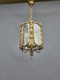Vintage French brass lantern with etched glass panels, Louis XV style ++ silk flower