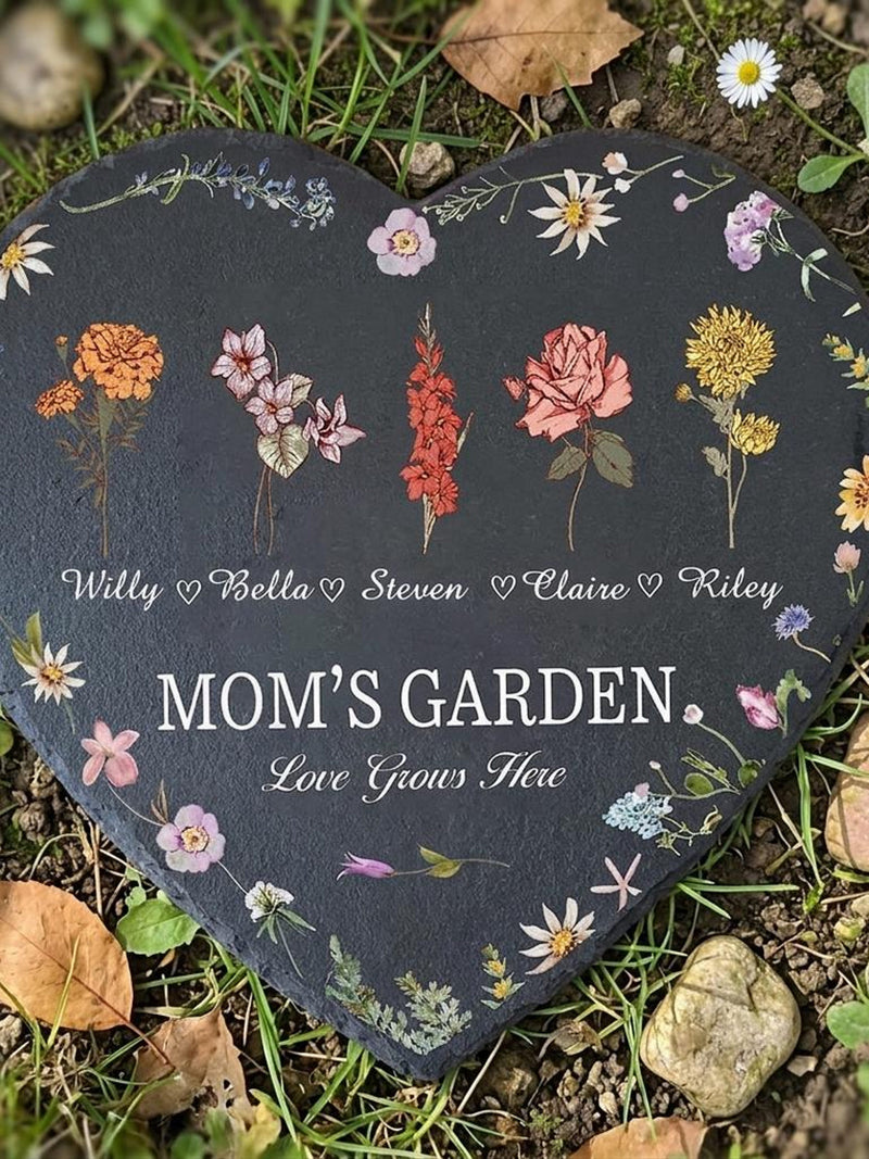 Birth Flower Garden Stone Plaque, Personalized Floral Garden Decor, Memorial Gift for Loved Ones, Sympathy Gift, Gifts from Daughter sympathy flower