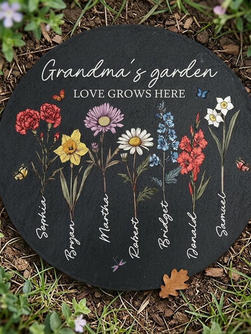 Personalized Birth Flower Garden Stone Plaque, Monthly Bloom Garden Decor, Custom Gift For Mom, Thoughtful Sympathy Gift, Unique Gift I sympathy flower