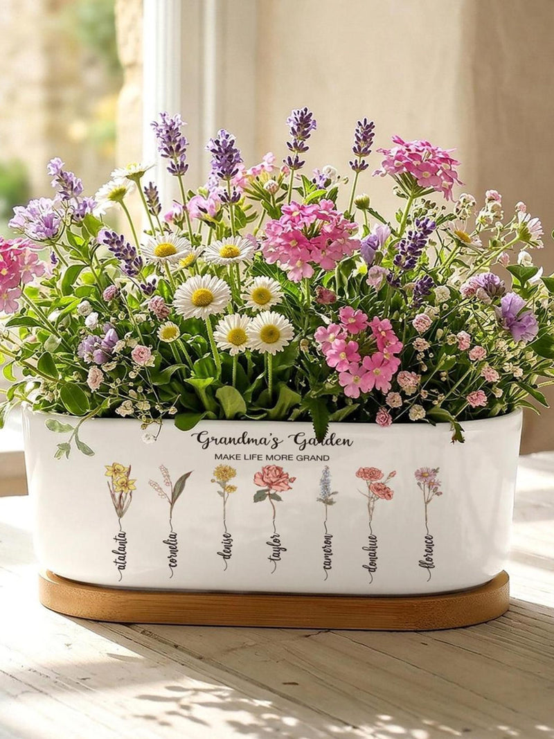 Grandmas Garden Gift for Grandma,Personalized Flower Pot,MotherÕs Day Gift from Daughter,Family Birth Month Flowers,Names Planter for Nana birthday flower