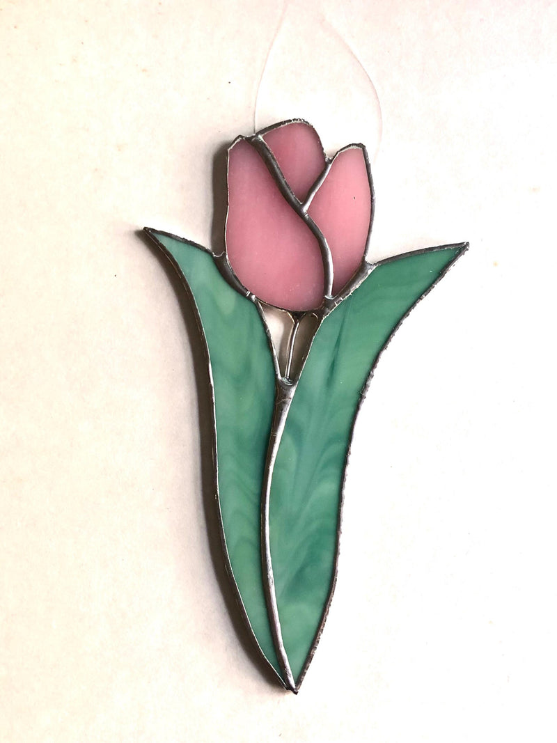 PINK TULIP Suncatcher - Stained Glass Tulip - Window Ornament - Mother's Day Gift - House Warming Gift - Spring Flower - Gardener Gift - ST5 house warming flower