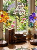 Personalized Stained Glass Birth Flower, Custom Engraved Gift for Mom Grandma, Birth Month Flower Decor, MotherÕs Day Birthday Gift ANNIVERSARY